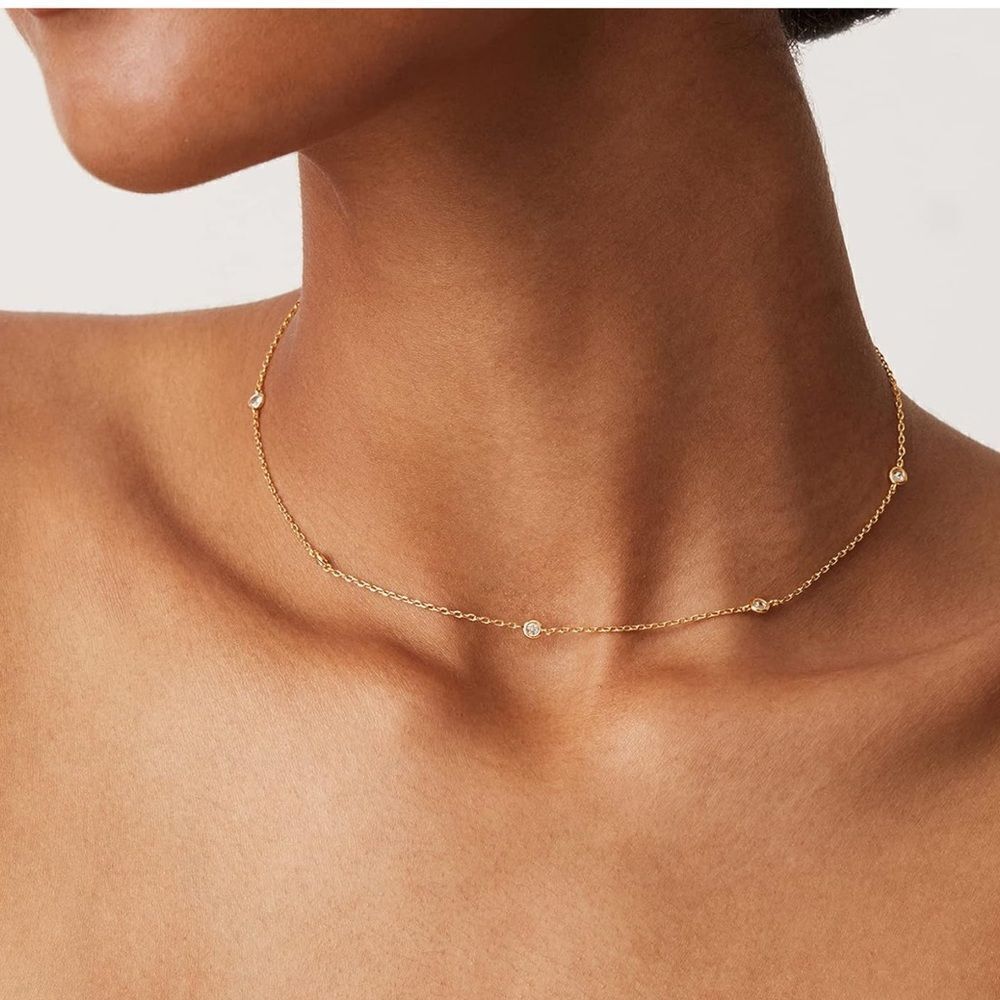 Gold CZ diamond studded choker necklace